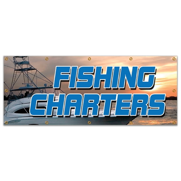 48"x120" FISHING CHARTERS BANNER SIGN all half day rental tackle deep sea fish