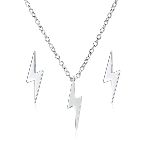 Bling Jewelry Womens Minimalist Lightning Bolt Pendant Necklace and Stud Earrings Set Sterling Silver