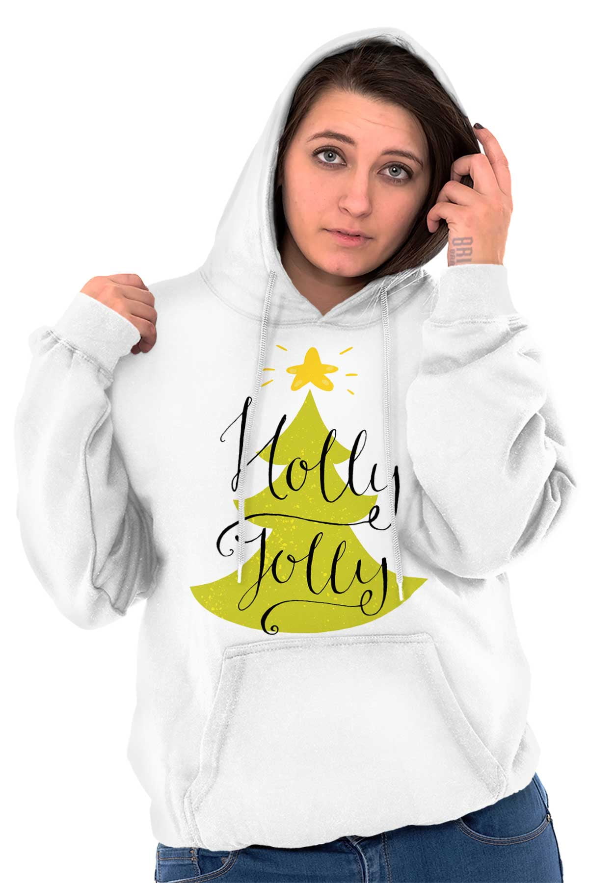 Brisco Brands Christmas Womens Hooded Pullover Sweatshirt Holly Jolly