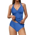 thumbnail image 2 of IYYVV Womens Two Piece Swimsuits Tummy Control Tankini Plus Size Tummy Control Bathing Suit Halter V Neck Swimwear Royal Blue 2XL, 2 of 3