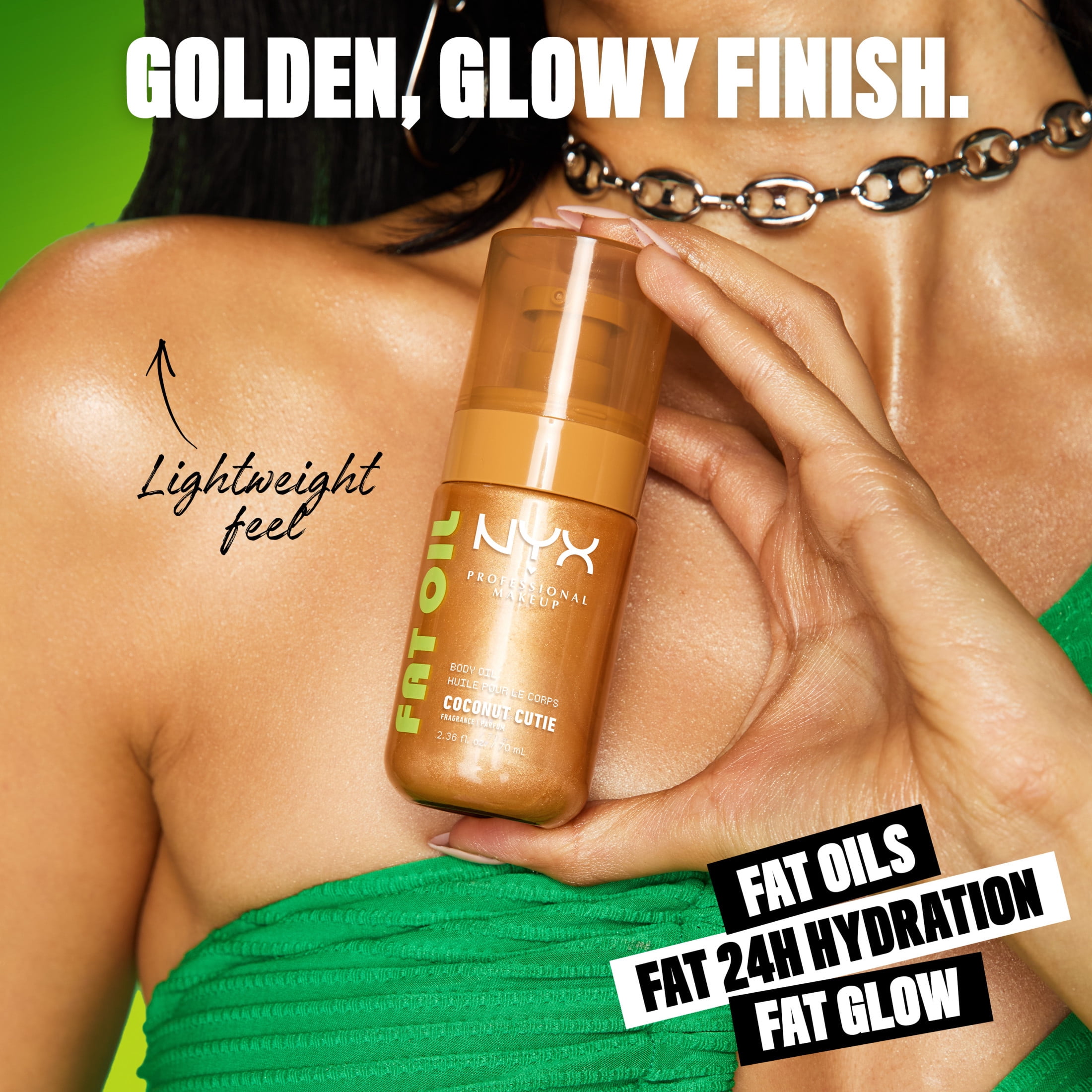 NYX Professional Makeup Fat Oil Hydrating Body Oil with Avocado Oil and Vitamin E, Coconut Cutie, 2.36 fl oz