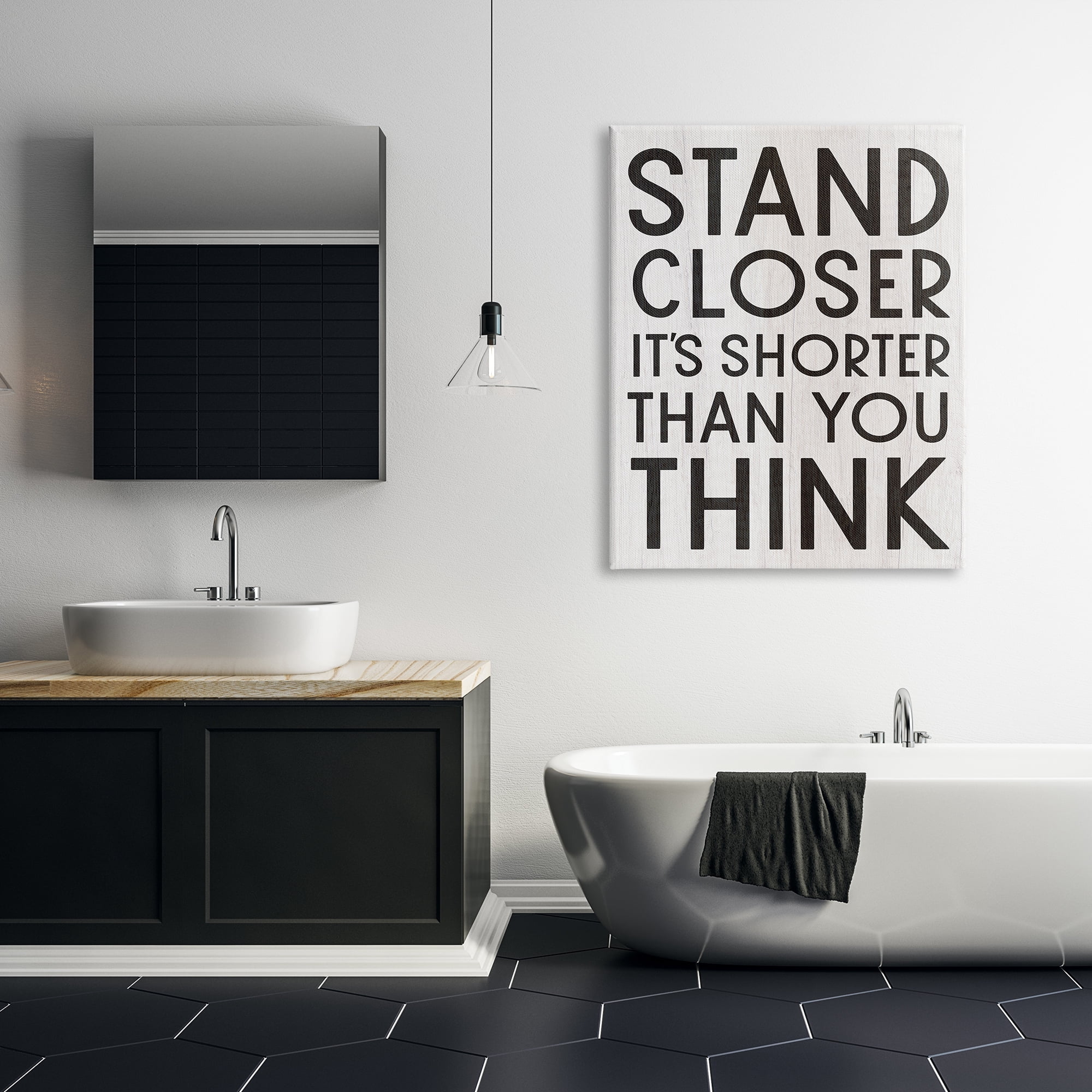 Stupell Industries Stand Closer Funny Bathroom Wood Texture Word Design Canvas Wall Art by Daphne Polselli