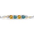 thumbnail image 3 of 925 Silver and 10K Yellow Gold Yellow Citrine and Blue Moissanite and White Lab Grown Diamond Bracelet for Women | 1.92 Cttw | Gemstone November Birthstone | Round 5MM | Fully Adjustable 9 inch, 3 of 5