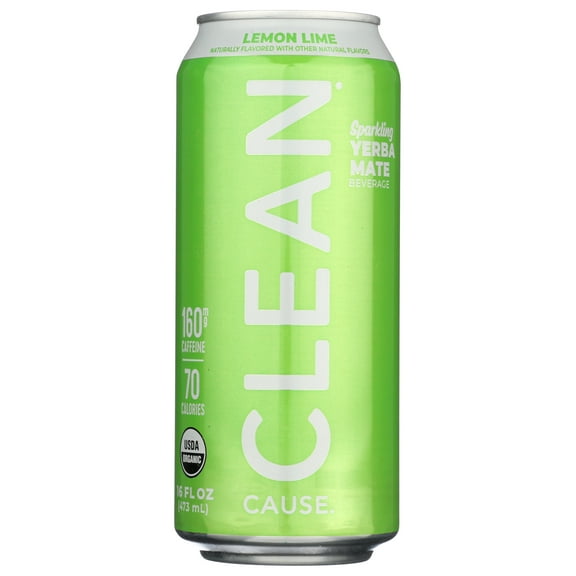 Pack of 12, Clean Cause Lemon Lime Sparkling Yerba Mate Beverage, 16 fl oz
