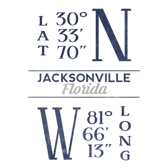 Jacksonville, Florida, Latitude and Longitude (Blue) (36x54 Giclee Gallery Art Print, Vivid Textured Wall Decor)