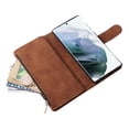 thumbnail image 6 of Zipper Wallet Case for Samsung Galaxy S22 Ultra with Large Capacity Card Slots Holder Flip Folio Cover, Premium PU Leather Magnetic Clasp Wrist Strap Kickstand Soft Silicone Shockproof Case,Brown, 6 of 7