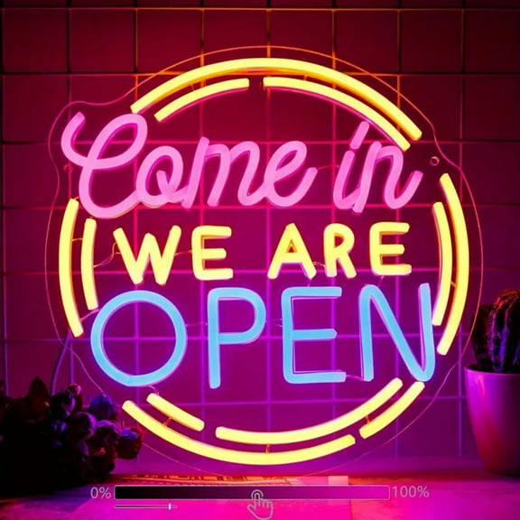 UPONRAY Come In We Are Open Neon Signs, 12.6"*12.6" Dimmable & USB-Powered LED Neon Light, Stylish Wall Decor for Restaurant, Store, Bar, Cafe, Club