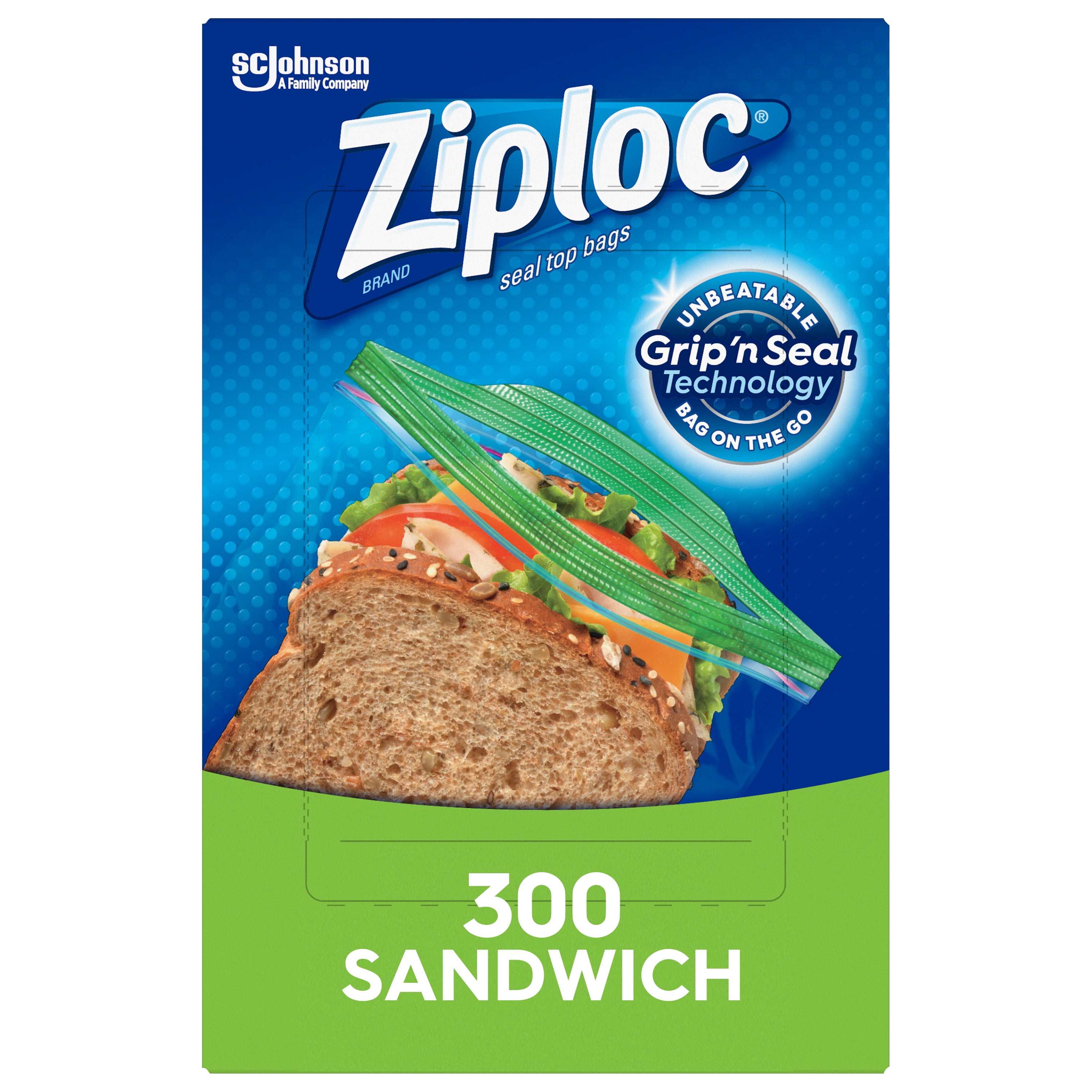 Ziploc Brand Sandwich Bags with Grip 'n Seal Technology, 300 Count