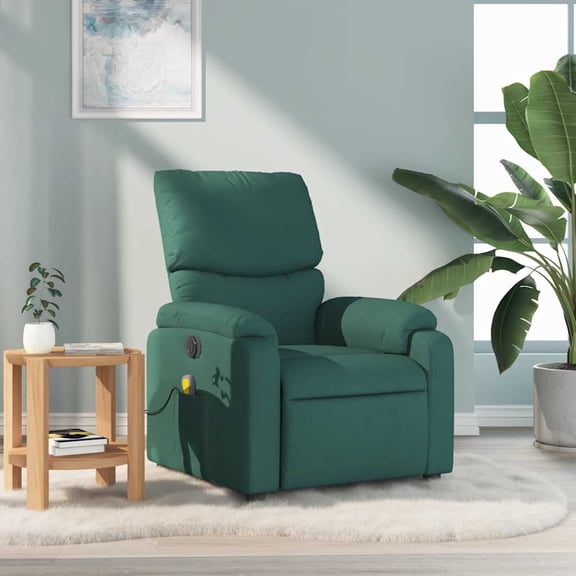vidaXL Dark Green Fabric 6-Point Massage Recliner Chair for Living Room, Adjustable Back & Footrest