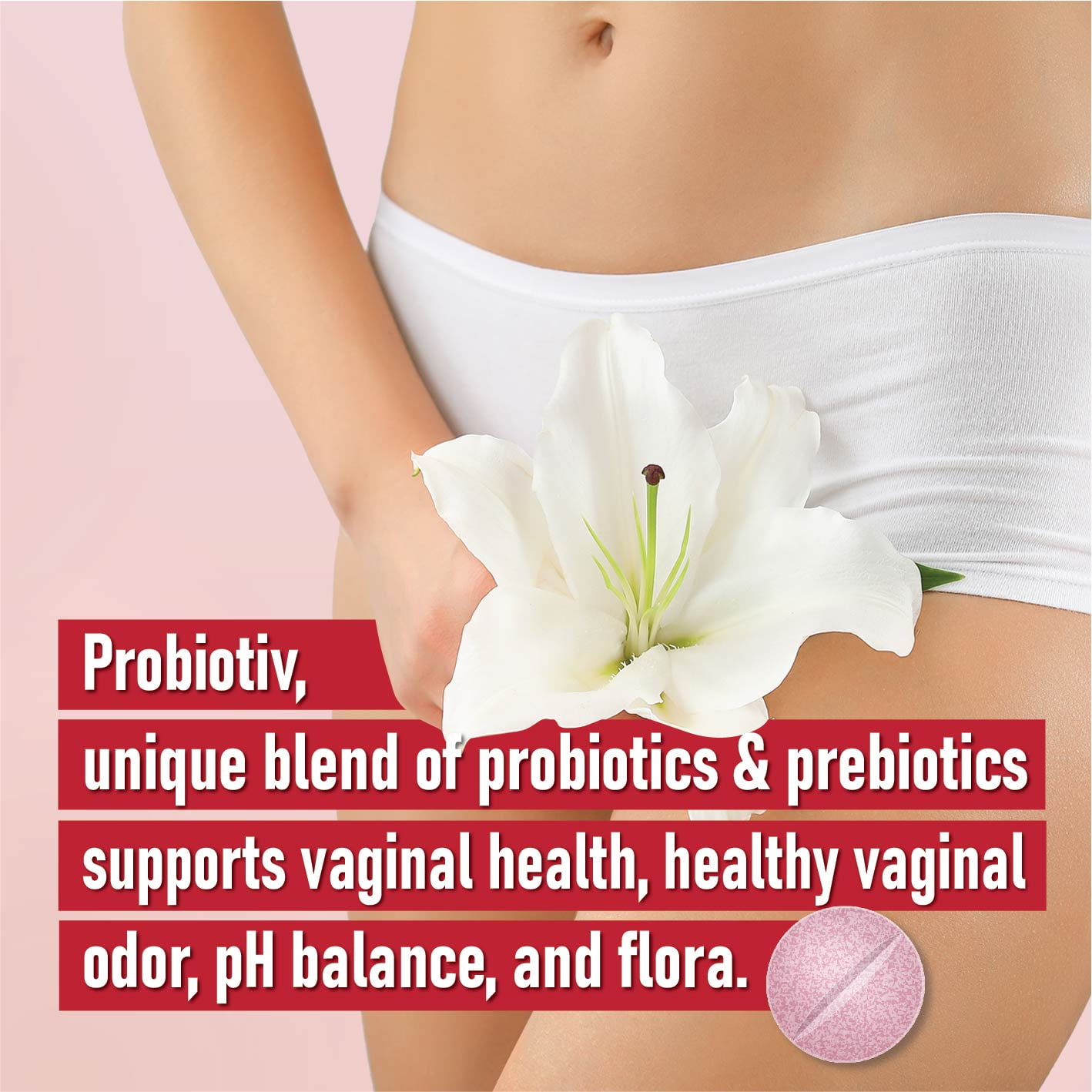 Probiotiv Chewable Vaginal Probiotics for Women – 10B CFU, pH Balance & Odor Support, Vaginal Health, 30 Strawberry Tablets