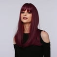 thumbnail image 4 of Wig with Bangs, Wigs for Women, 40cm High Temperature Silk Wig Burgundy Long Hair Centered Curly Hair With Rose Net, 4 of 9