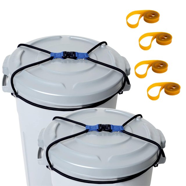 GFDYREE Garbage can Lock for Animal Safety Trash can Lock fits for 30-50 Gallon Bins with (2) Pack 4 Rubber Bands Heavy Duty Adjustable Animal Proof Trash can for Squirrels, Dogs, Raccoons