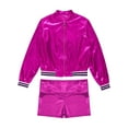 thumbnail image 3 of TiaoBug Kids Boys Girls Jazz Dance Costumes Shiny Metallic Long Sleeves Outerwear And Dance Shorts Sports Set Rose 16, 3 of 5