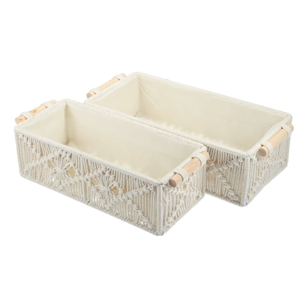 1 juego de cestas de almacenamiento Unique Bargains Tejidas a mano de madera y algodón blanco