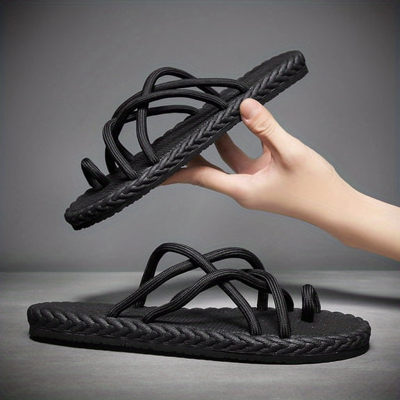 Casual Non Slip Men's Toe Loop Sandals, Cross Strap Shoes For Outdoor Beach, Spring And Summer