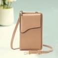 thumbnail image 3 of Women's Small Leather Cell Phone Purse Bag, PU Leather Zipper Shoulder Clutch, Card Holder Purse Khaki, 3 of 7