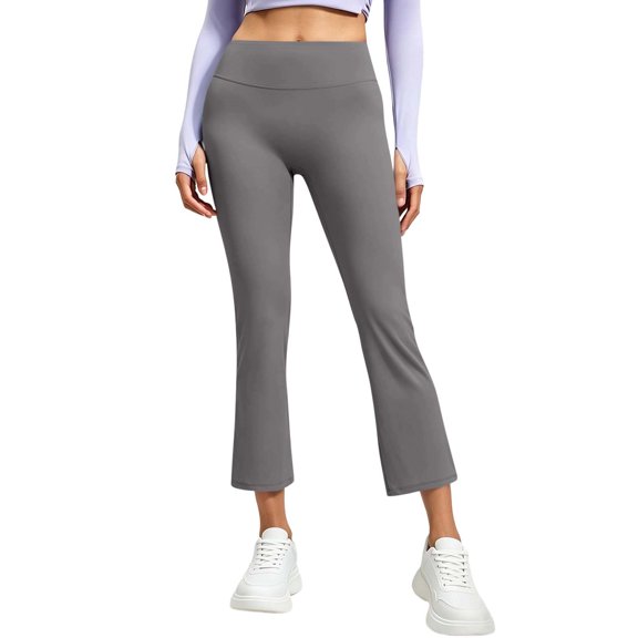 Women's High Rise Cropped Flare Yoga Pants, Buttery-Soft Stretch Yoga Capri Flare Leggings, Supportive Waistband, Travel, Lounge, Casual