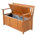 thumbnail image 2 of Outsunny 47.25" Wooden Outdoor Storage Bench with PE Lining Deck Box Storage Container and Seat Teak, 2 of 11