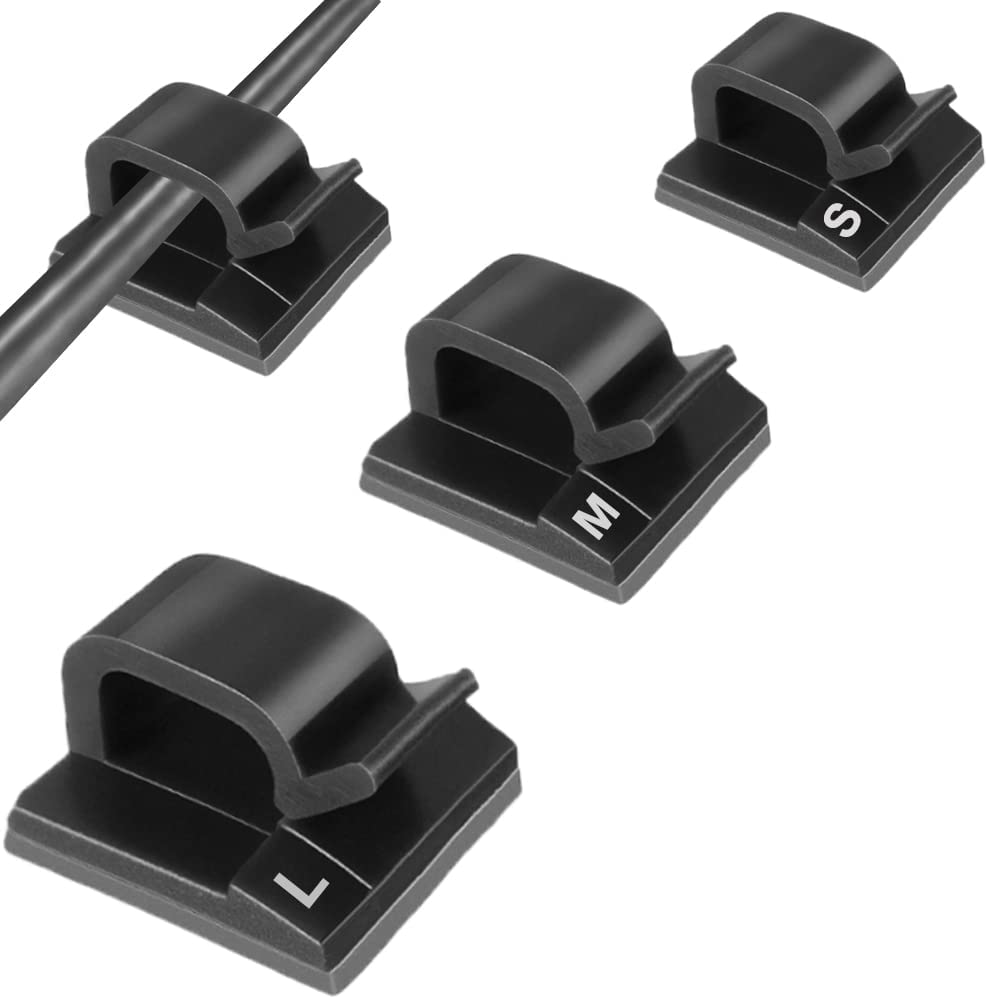 Cord Clips [3 Sizes 50pcs], Adhesive Cable Organizer Cord Holder Wire Management Clamps for Wall