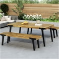 thumbnail image 3 of Light Teak Acacia Wood Outdoor Dining Table Set with 2 Benches, Patio Garden Bistro Set for 6 Persons, 3 of 10