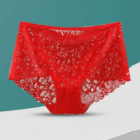 YWDJ Womens Lace Panties Breathable Lightweight High Waist No Show Solid Color Underwear High Waisted Lace Tight and Breathable Underwear Panties Red 2XL