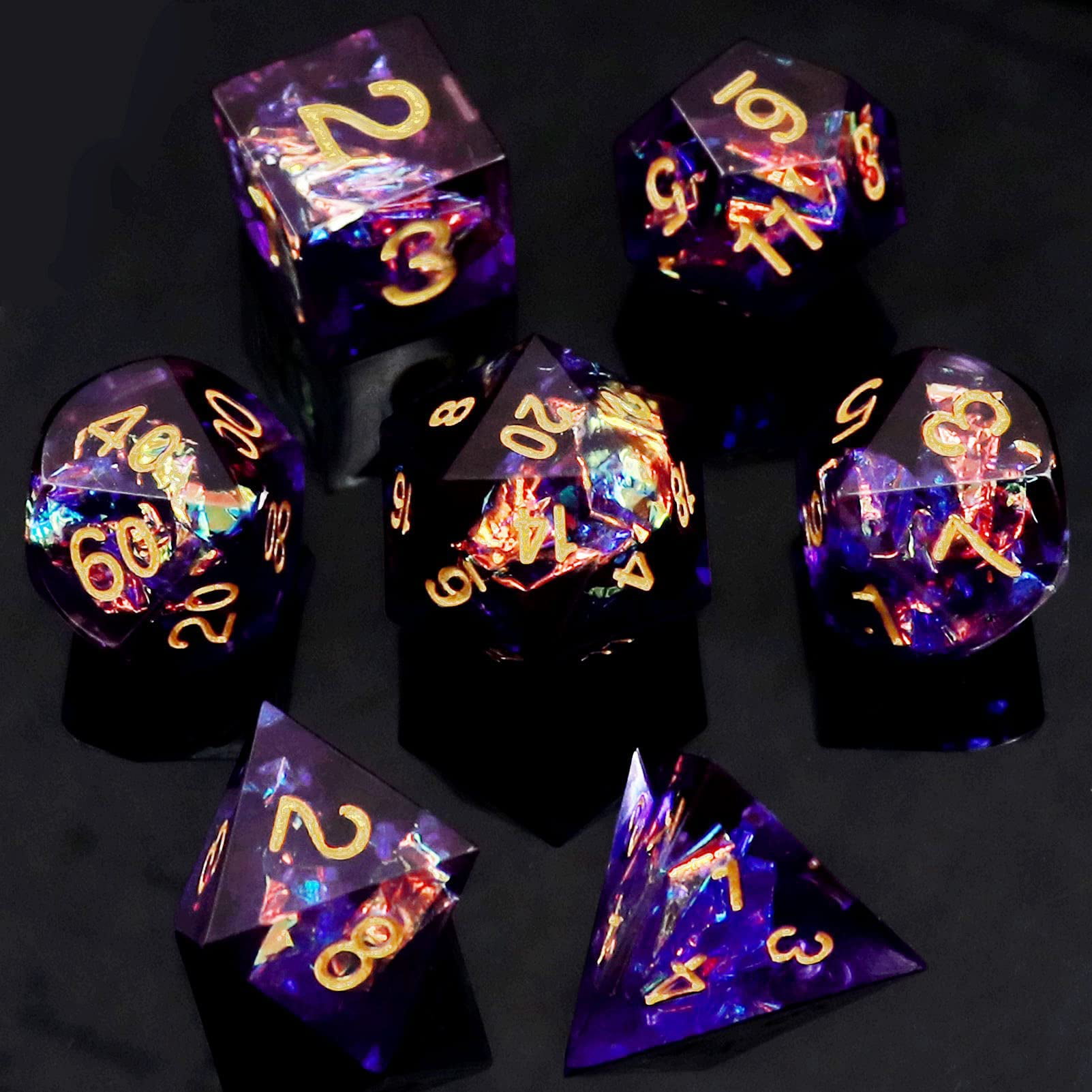 7Pcs Set Resin Polyhedral Dice DND RPG MTG Role Playing Game Purple With Bag 