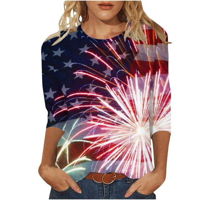 Fiudx Ofertas Flash Artículos En Oferta Camiseta de Manga 3/4 con Cuello Redondo y Estampado Informal para Mujer a La Moda