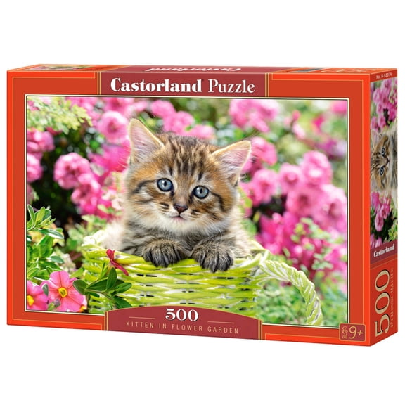 500 Piece Jigsaw Puzzle, Kitten in Flower Garden, Cat puzzle, Kittie puzzle, Cute cat, Adult Puzzle, Castorland B-52974