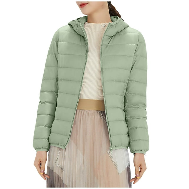 FAIWAD Long Puffer Lightweight Coat for Womens Button Round Neck Long Sleeve Down Outwearwith Pockets