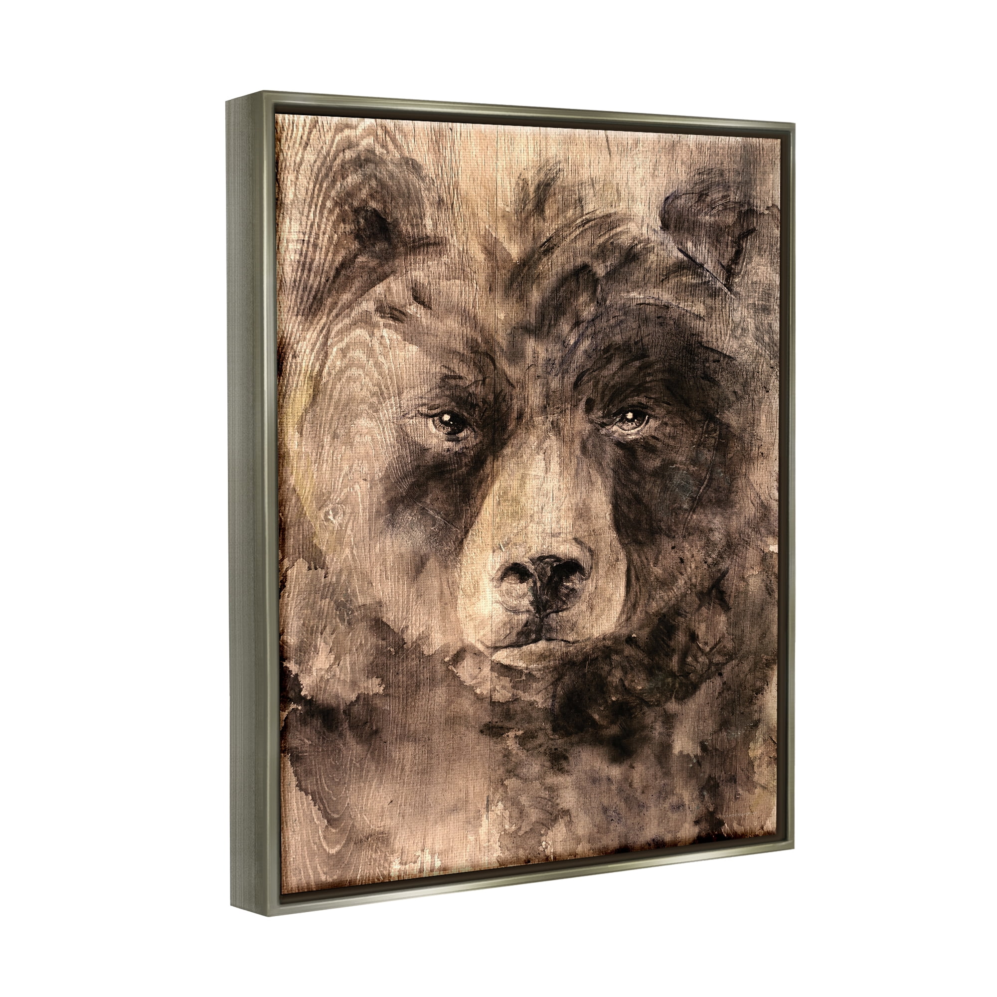 Stupell Industries Rustic Bear Portrait Animals & Insects Painting Gray Floater Framed Art Print Wall Art, 17 x 21