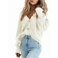 thumbnail image 2 of Women'S Chunky Knit Open Front Sweater Long Sleeve Button Loose Short Cardigan Outerwear Coats White XXL, 2 of 6
