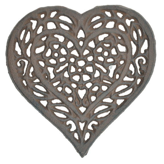 Decorative Trivet Ornate Heart Cast Iron 6.5" Wide by Flag Emotes