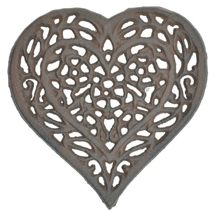 Floral Trivet - Decorative Cast Iron Trivet - Ornate Floral Heart - 6.5