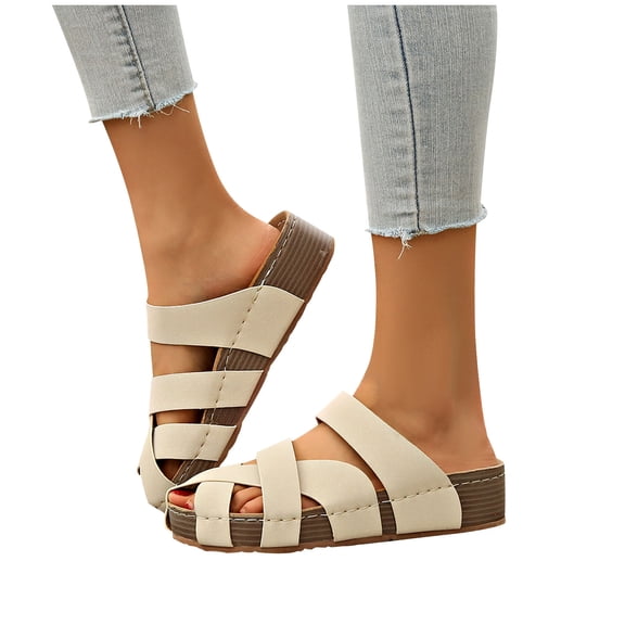 THDHVS Womens Wedge Sandals,Comfortable Sandals for Women,Fashion Women Casual Round Head Slippers Comfy Beach Casual Shoes Beige 5.5