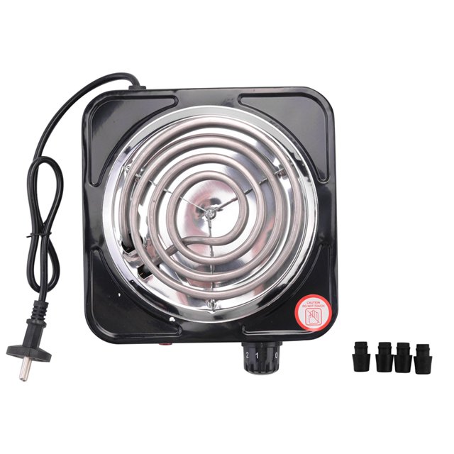 Estufa EléCtrica de un Solo Quemador, Compacta y PortáTil, Placa Calefactora de Temperatura Ajustable, 1500 W, Enchufe Europeo Negro y Acero Inoxidable
