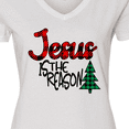 thumbnail image 4 of Inktastic Christmas Jesus is the Reason with Green Plaid Tree Women's V-Neck T-Shirt, 4 of 5