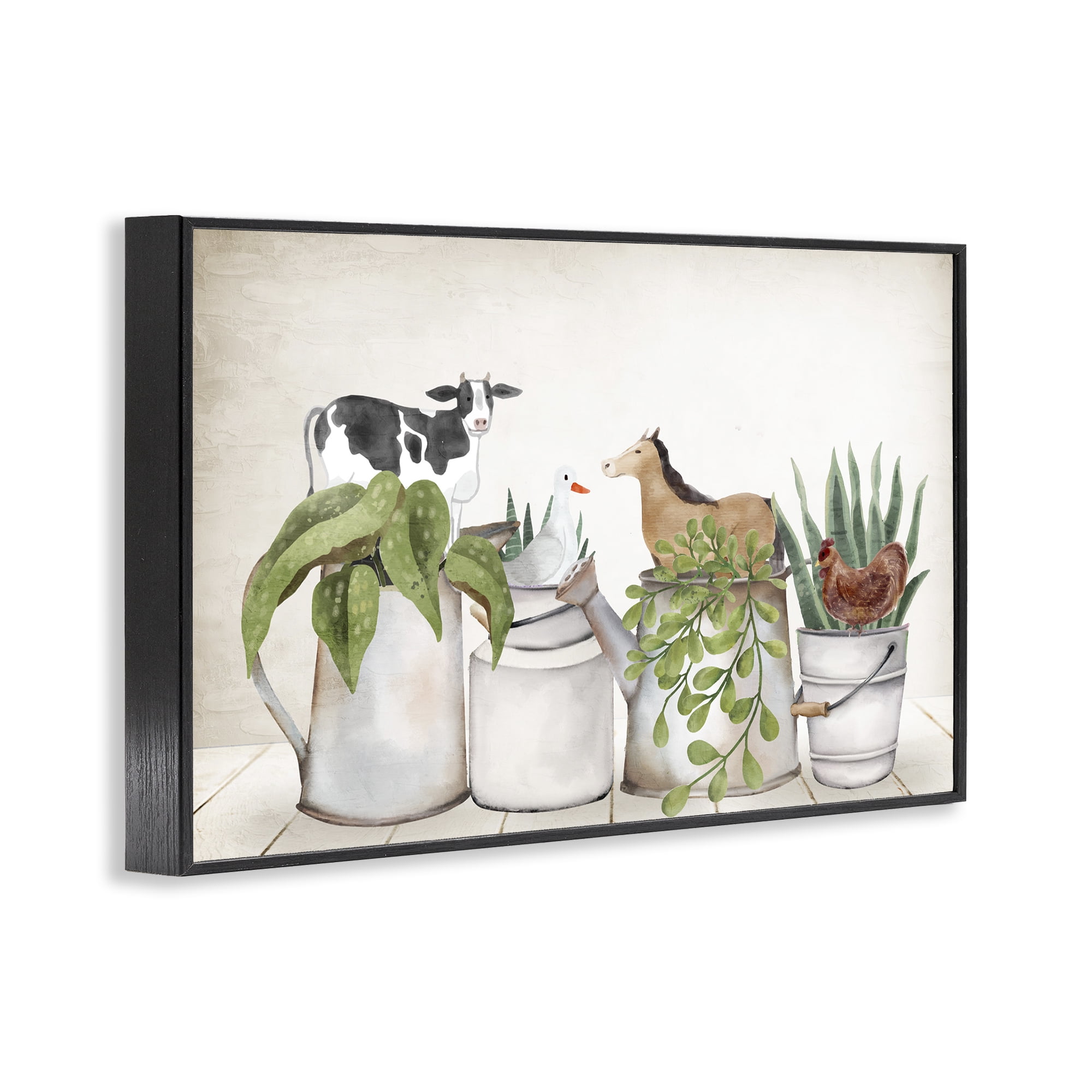 Stupell Industries Tin Farm Animal Plants Botanical & Floral Painting Black Framed Art Print Wall Art, 24 x 16