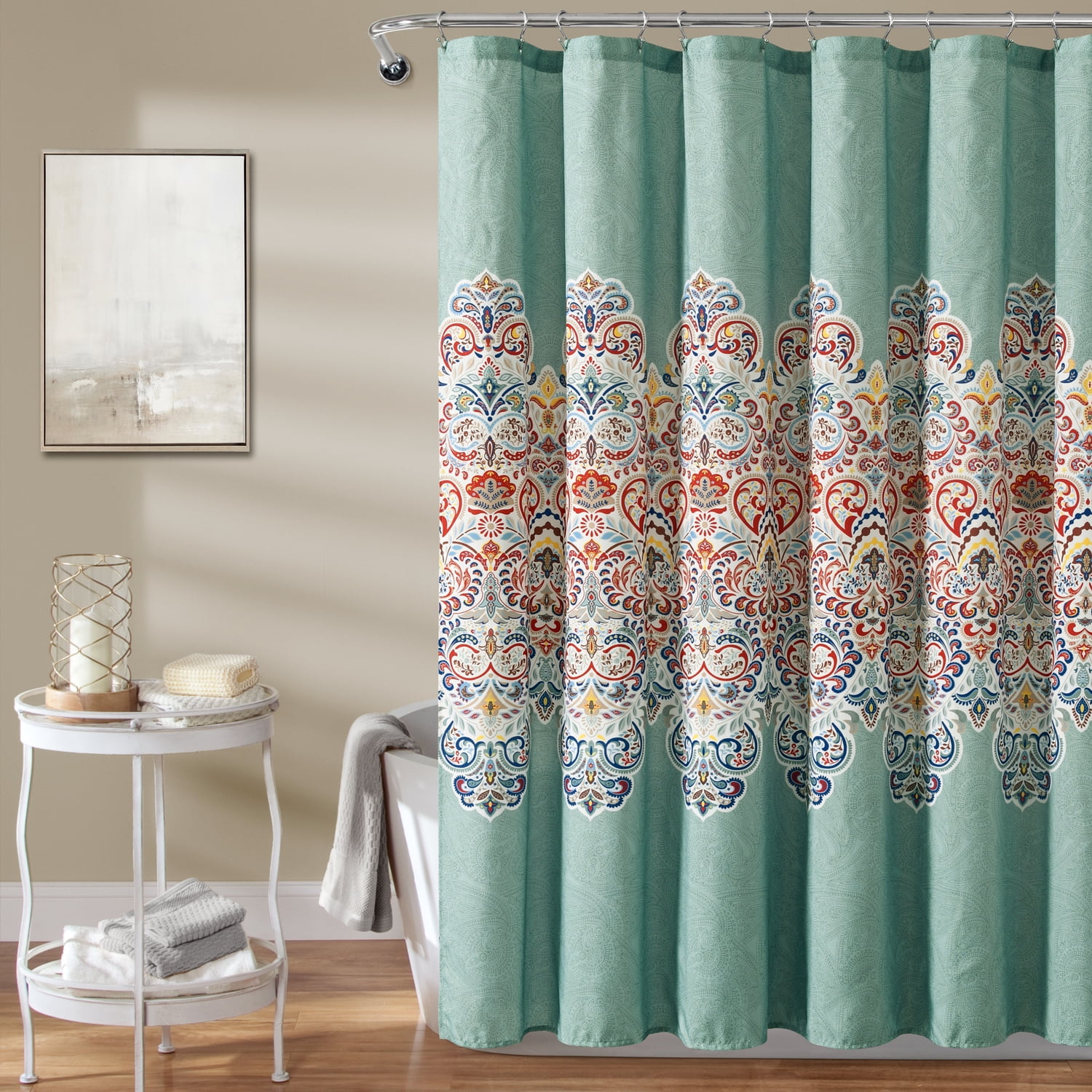 Boho Chic Shower Curtain Seafoam/Red Single 72x72