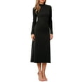 thumbnail image 1 of Vestido de suéter de cuello alto de mujer Inspire Chic, de manga larga, elástico, fluido, de punto acanalado, maxi, talla XS, negro, 1 of 6