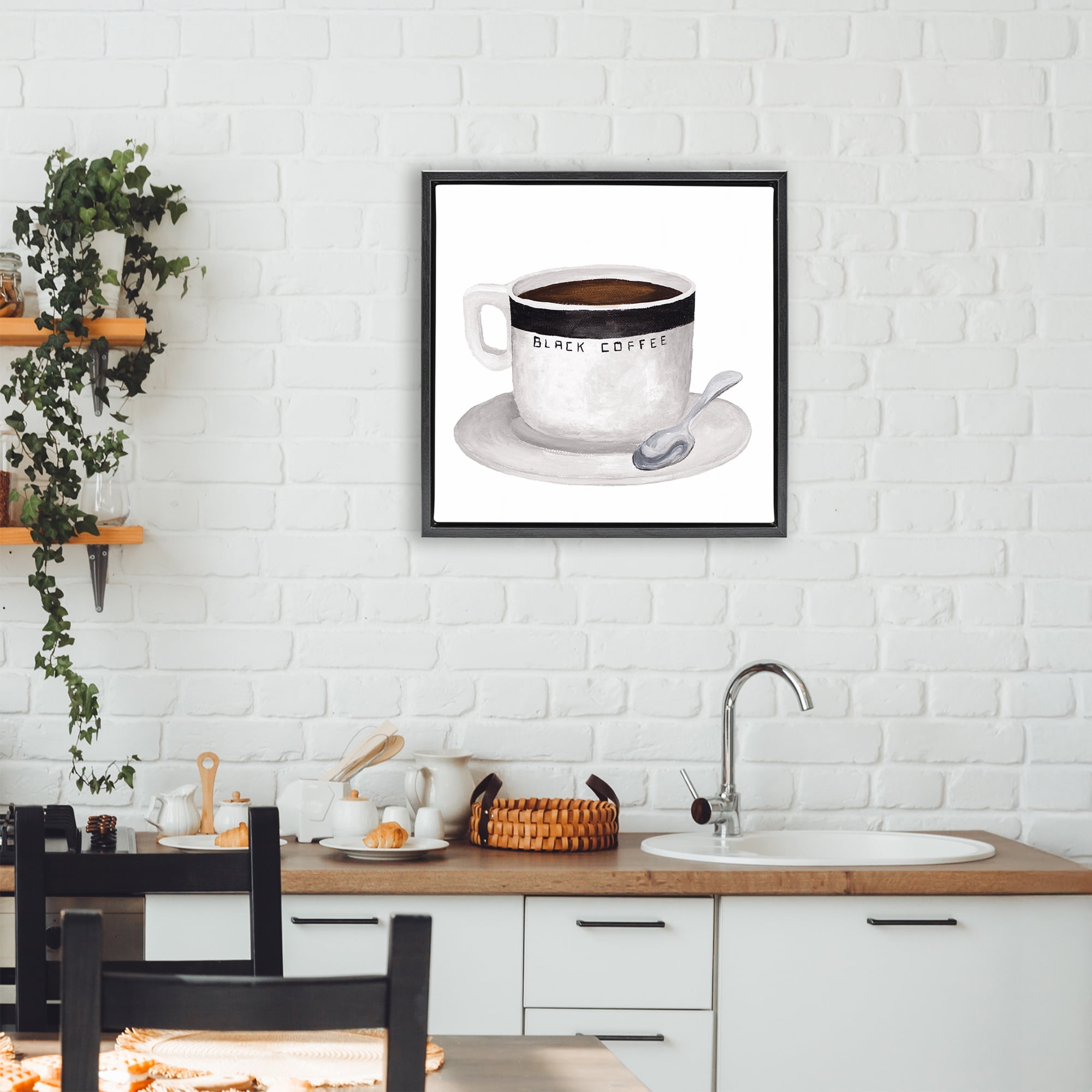 Stupell Industries Black Coffee Mug Black Framed Floater Canvas Wall Art, design by Elizabeth Medley