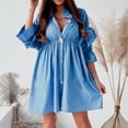thumbnail image 2 of Pompotops Women's Fashion Bohemian V-neck Loose Long Sleeve Ruffles Solid Mini Dress, 2 of 9