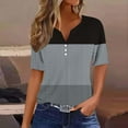 thumbnail image 2 of WREESH Women's Henley Shirts with Color Block V-Neck T-Shirt Top Short Sleeve, Button Detail, Stylish Blouse Gray, 2 of 5