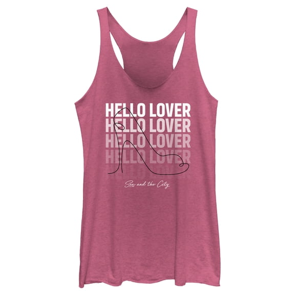Women's Sex and the City Hello Lover Shoe  Racerback Tank Top Pink Heather Small