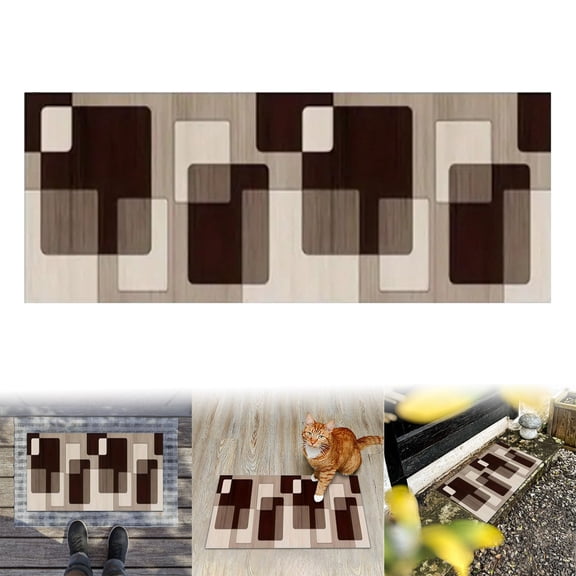 Modern Geometric Long Carpet Runner - 9.5Ã24In Non- Stair & Hallway Rug, Velvet Machine Washable Polyester, for Bedroom Kitchen Entryway Home Decor