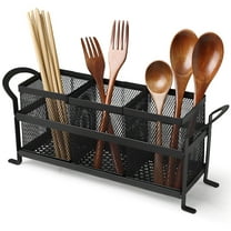 Brown Utensil Holder, Kitchen Countertop Organizer for Silverware, 3-Compartment Mesh Draining Caddy, Multi-Purpose Flatware Drainer, Office Desk Stationery Supply