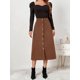 thumbnail image 4 of Falda midi de cintura alta, falda elástica vintage de corte A, falda de pana, 4 of 5