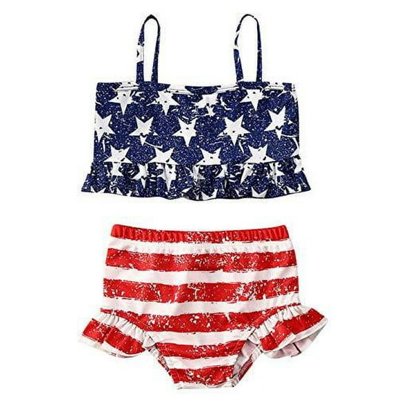 Styles I Love Toddler Little Girls Stars Stripes US Flag Design Flounce Bikini Swimsuit Holiday Bathing Suit Beach Swimwear