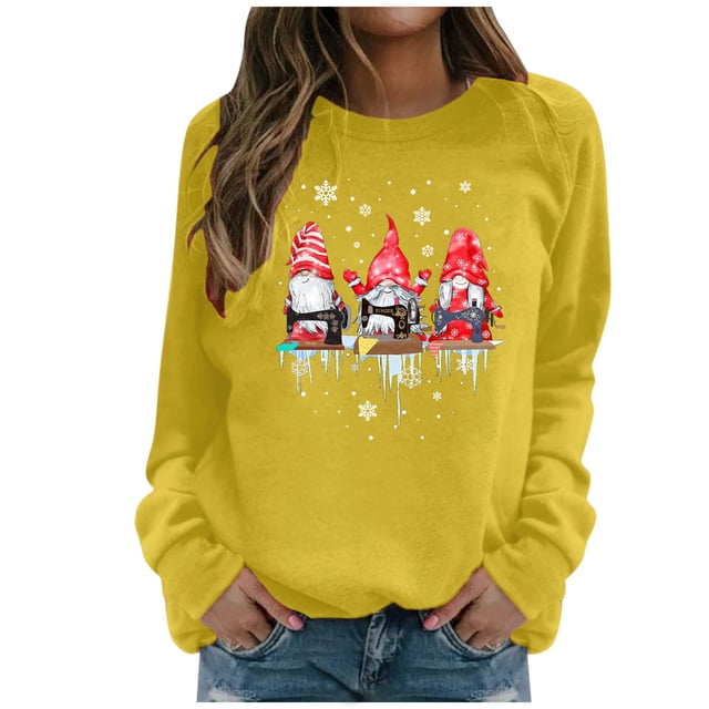 Sweat à Capuche d'Hiver pour Femmes Mode Cardigan Col Rond Chaud Imprimé Noël Pull de Noël Hoilidy Blouse Ample Mi-Longue