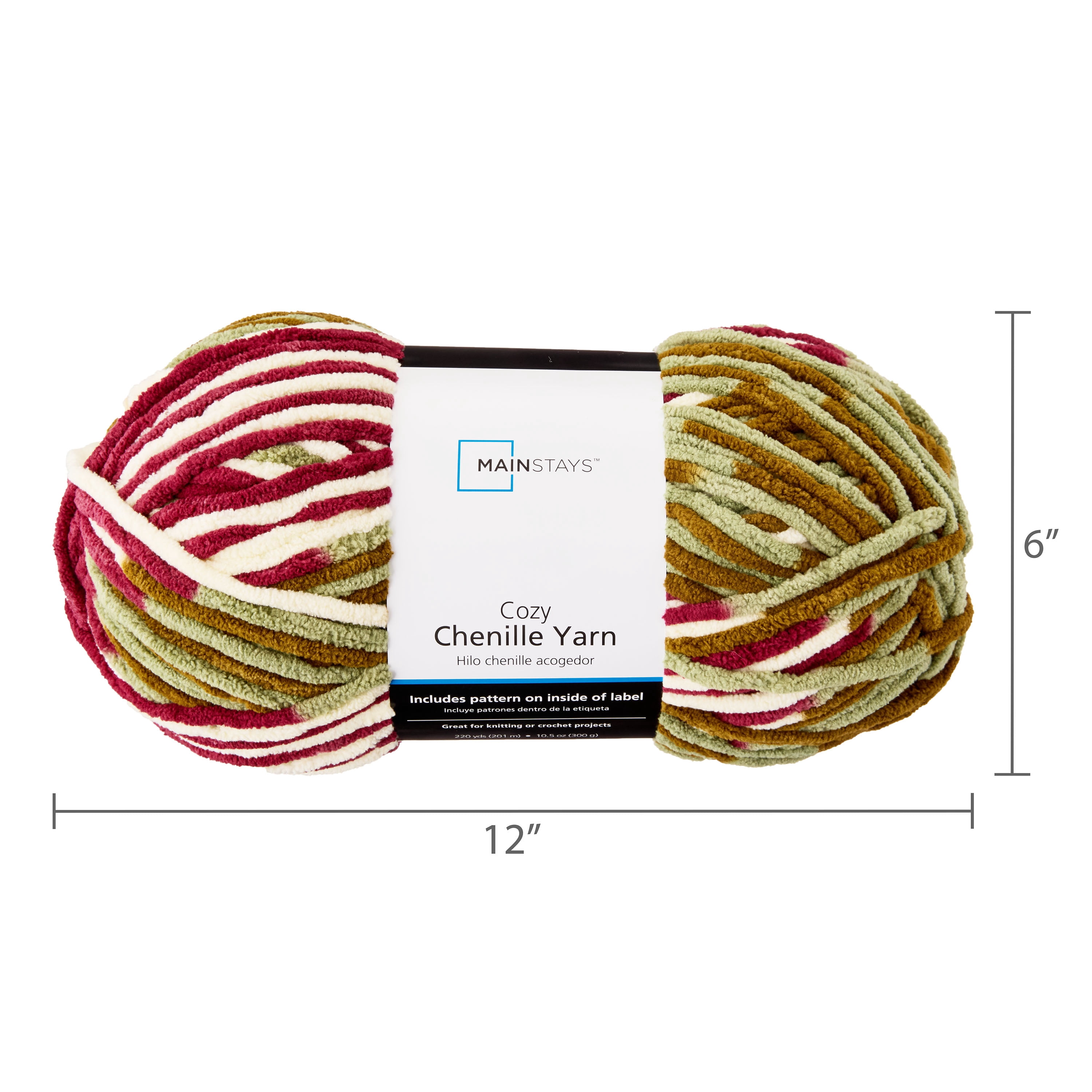 Mainstays Cozy Chenille Yarn, 220 yd, Autumn Roots Multi, 100% Polyester, Bulky, Pack of 4