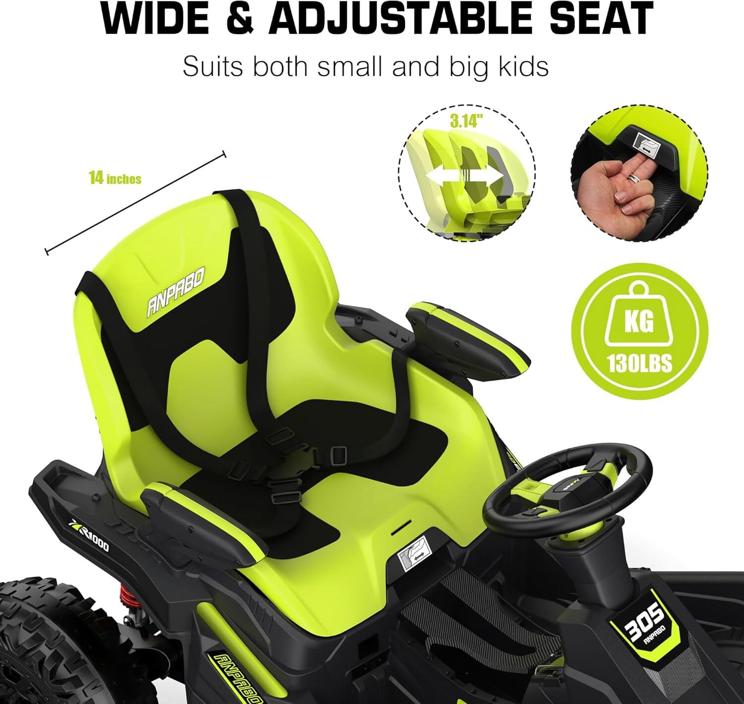 TOKTOO 24V Ride On Toys for Big Kids, 4 Wheeler for Kids Age 5-12, 800W Electric ATV Car for Kids with Parent Remote, Adjustable Seat, LED Lights & Music, Green